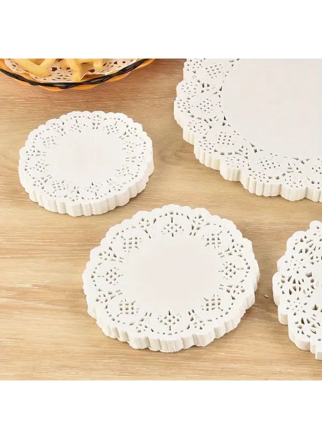 100 Sheets Round Lace Paper Placemats Oil Absorbing Baking Mats For Pizza Cake Pastry Floral Patterns - Image 1